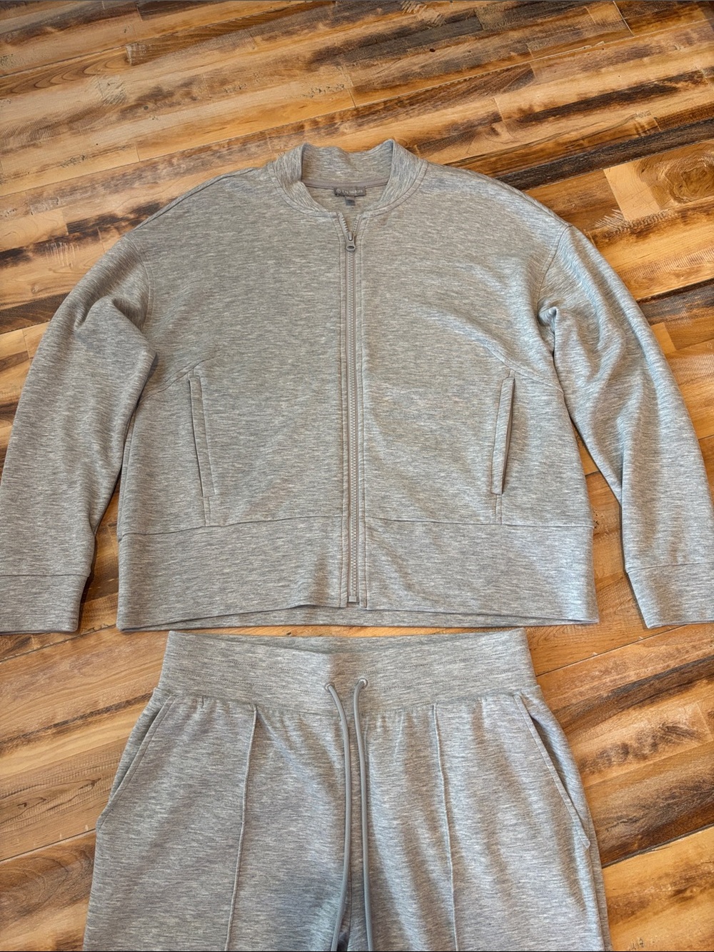 Talbots Light Gray Wide-Leg Lounge Pants with Matching Zip Jacket - Picture 3 of 9